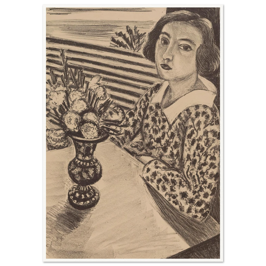 Seated Young Girl with a Bouquet of Flowers (1923) Art Print | Henri Matisse - Framed Poster - 30x40 cm / 12x16″ - Black frame
