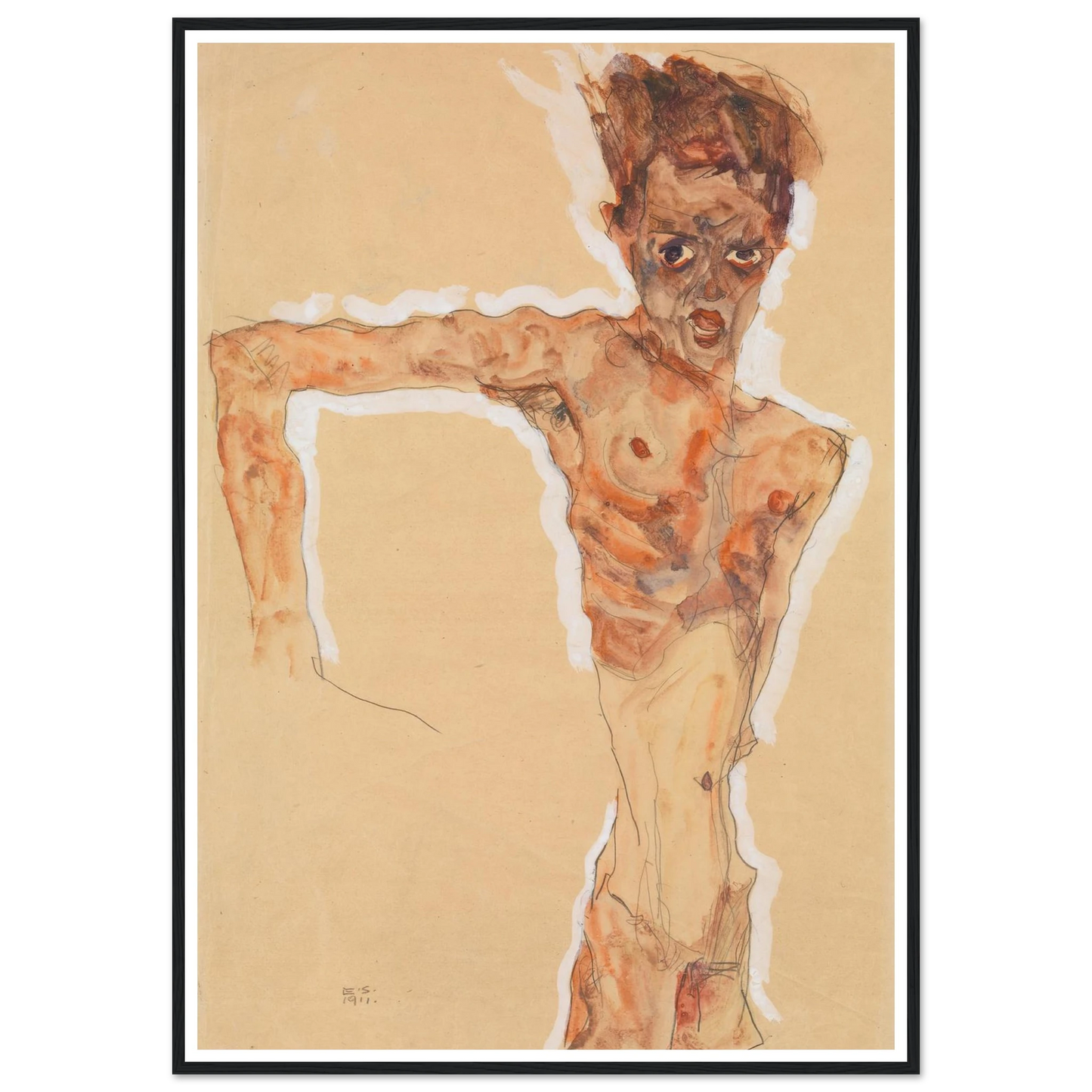 Self-Portrait (1911) Art Print | Egon Schiele - Framed Poster - 30x40 cm / 12x16″ - Black frame