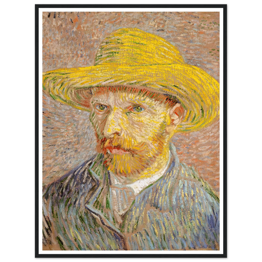 Self-Portrait with a Straw Hat (1887) Art Print | Vincent van Gogh - Framed Poster - 30x40 cm / 12x16″ - Black frame