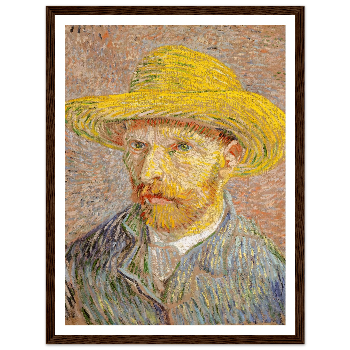 Self-Portrait with a Straw Hat (1887) Art Print | Vincent van Gogh - Framed Poster - 30x40 cm / 12x16″ - Black frame