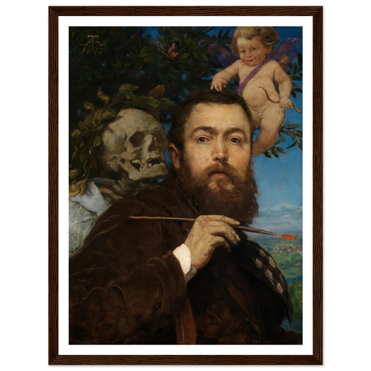 Self-portrait with Cupid and Death (ca 1875) Art Print | Hans Thoma - Framed Poster - 30x40 cm / 12x16″ - Black frame