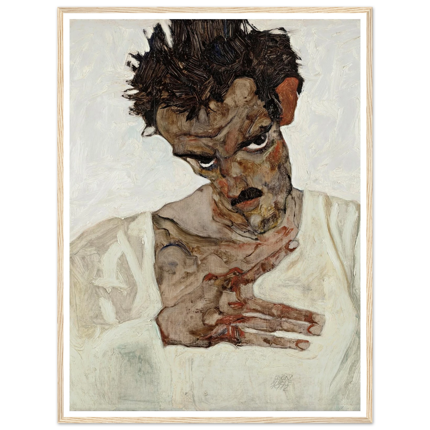 Self-Portrait With Lowered Head (1912) Art Print | Egon Schiele - Framed Poster - 30x40 cm / 12x16″ - Black frame