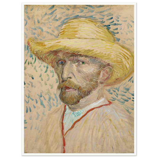 Self-portrait with straw hat (1887) Art Print | Vincent van Gogh - Framed Poster - 30x40 cm / 12x16″ - Black frame