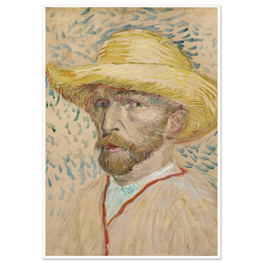 Self-portrait with straw hat (1887) Art Print | Vincent van Gogh - Framed Poster - 30x40 cm / 12x16″ - Black frame