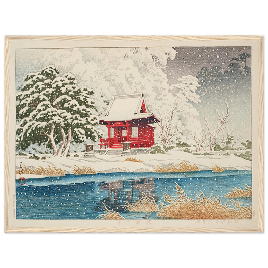Shato no yuki (The Inokashira Benten Shrine in snow) (1929) Art Print | Kawase Hasui - Framed Poster - 30x40 cm / 12x16″ - Black frame