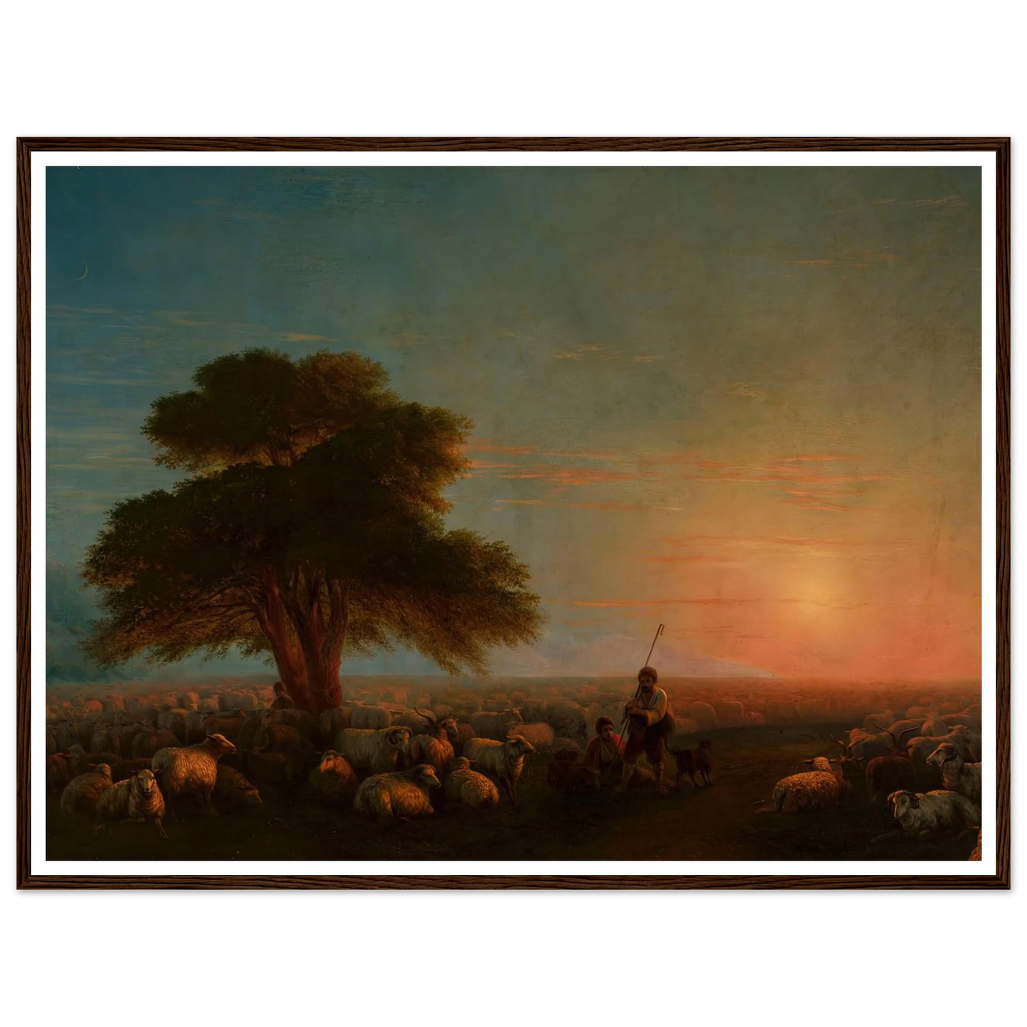Shepherds with a flock of sheep (1872) Art Print | Ivan Konstantinovich Aivazovsky - Framed Poster - 30x40 cm / 12x16″ - Black frame