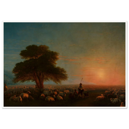 Shepherds with a flock of sheep (1872) Art Print | Ivan Konstantinovich Aivazovsky - Framed Poster - 30x40 cm / 12x16″ - Black frame