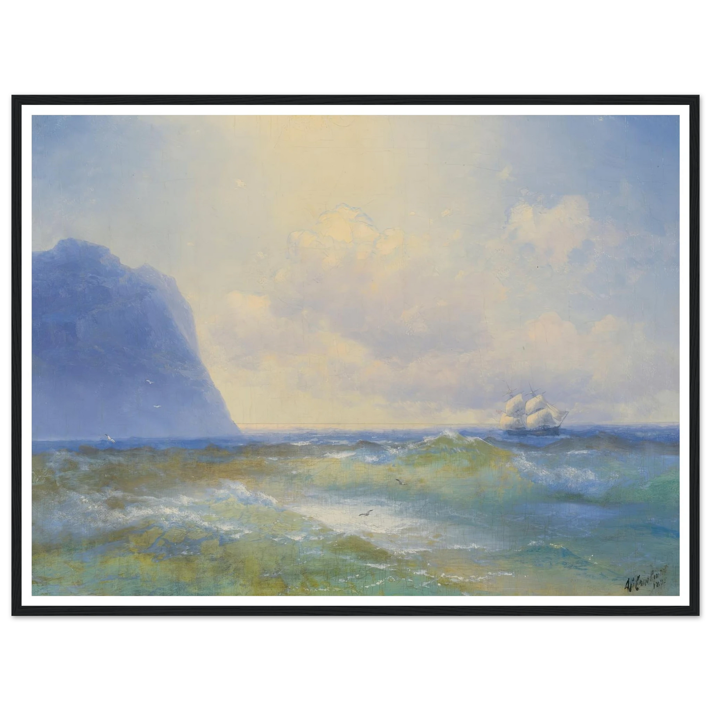 Ship At Sea ( 1895) Art Print | Ivan Konstantinovich Aivazovsky - Framed Poster - 30x40 cm / 12x16″ - Black frame