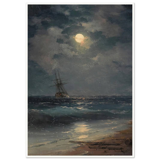 Ship by Moonlight Art Print | Ivan Konstantinovich Aivazovsky - Framed Poster - 30x40 cm / 12x16″ - Black frame