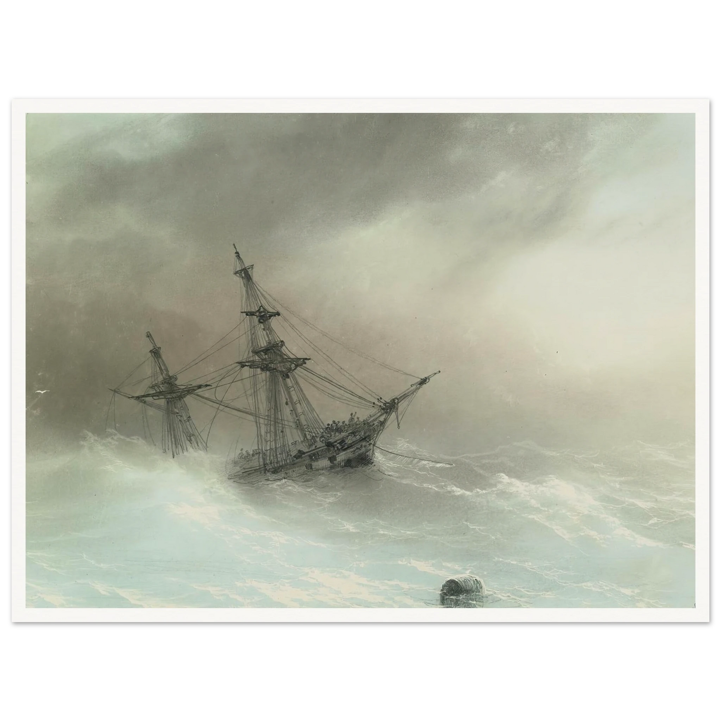 Ship In A Stormy Sea (1888) Art Print | Ivan Konstantinovich Aivazovsky - Framed Poster - 30x40 cm / 12x16″ - Black frame