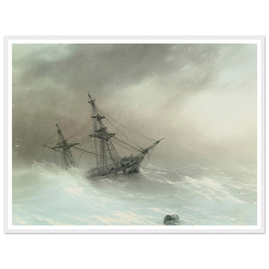 Ship In A Stormy Sea (1888) Art Print | Ivan Konstantinovich Aivazovsky - Framed Poster - 30x40 cm / 12x16″ - Black frame