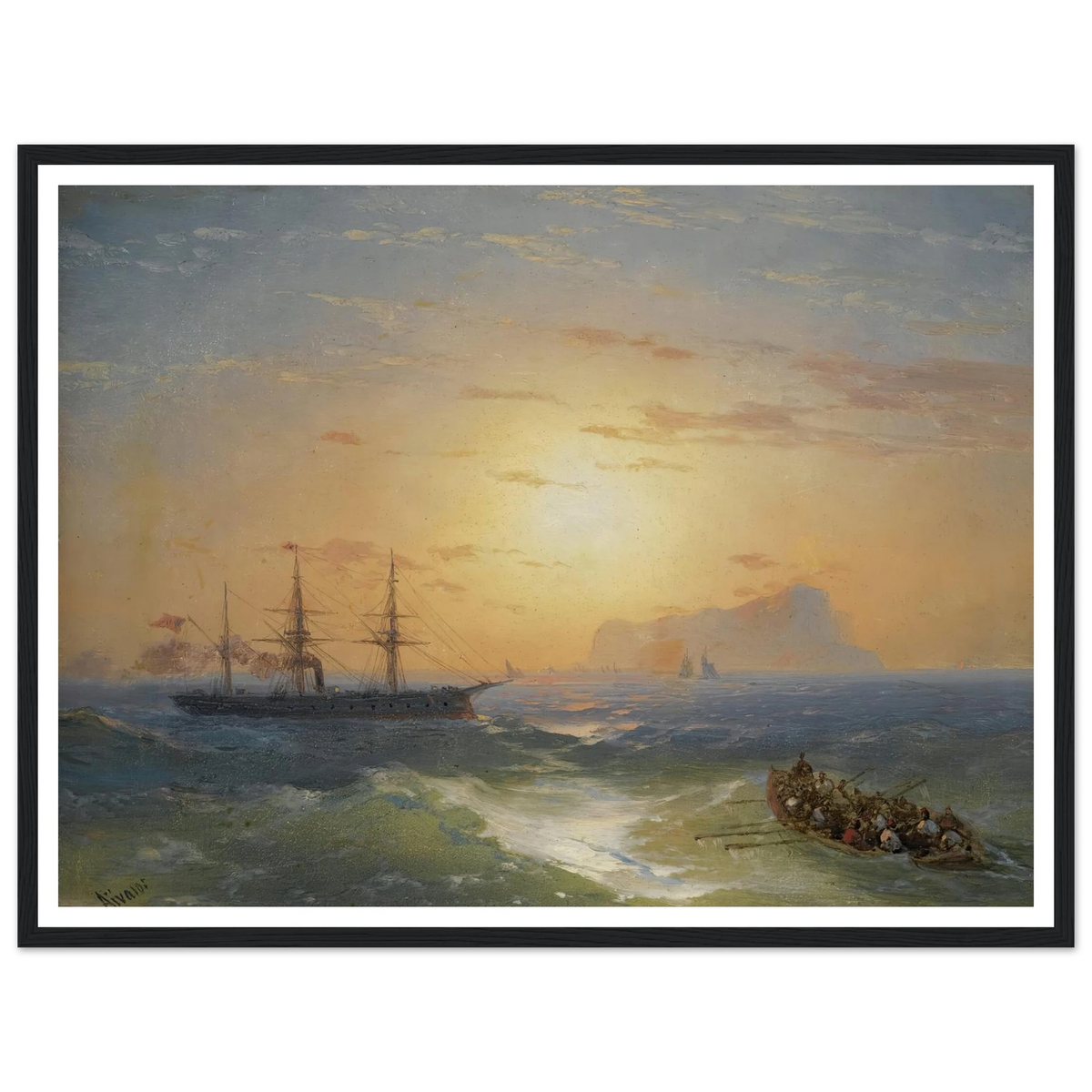 Shipping Off Ischia Art Print | Ivan Konstantinovich Aivazovsky - Framed Poster - 30x40 cm / 12x16″ - Black frame