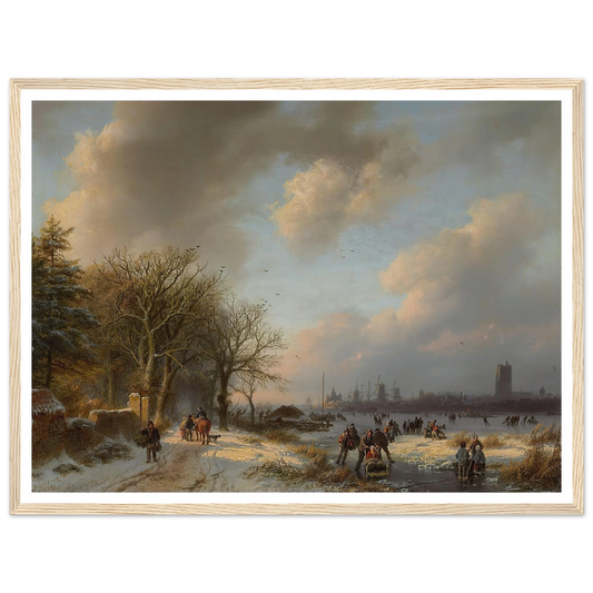 Skaters On A Waterway With A Koek-En-Zopie Beyond (1854) Art Print | Barend Cornelis Koekkoek - Framed Poster - 30x40 cm / 12x16″ - Black frame