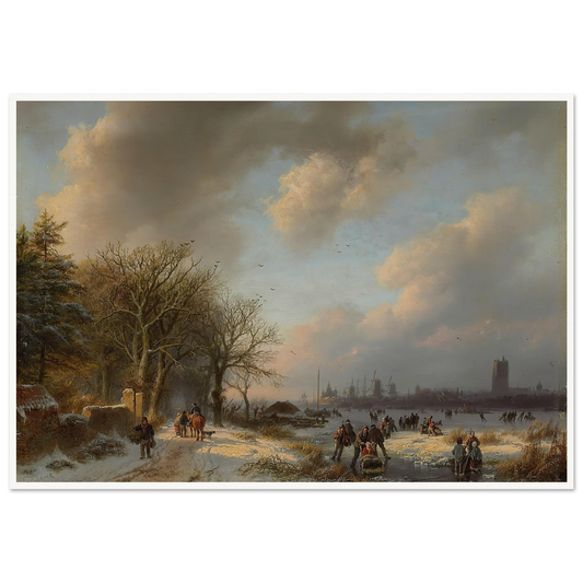 Skaters On A Waterway With A Koek-En-Zopie Beyond (1854) Art Print | Barend Cornelis Koekkoek - Framed Poster - 30x40 cm / 12x16″ - Black frame