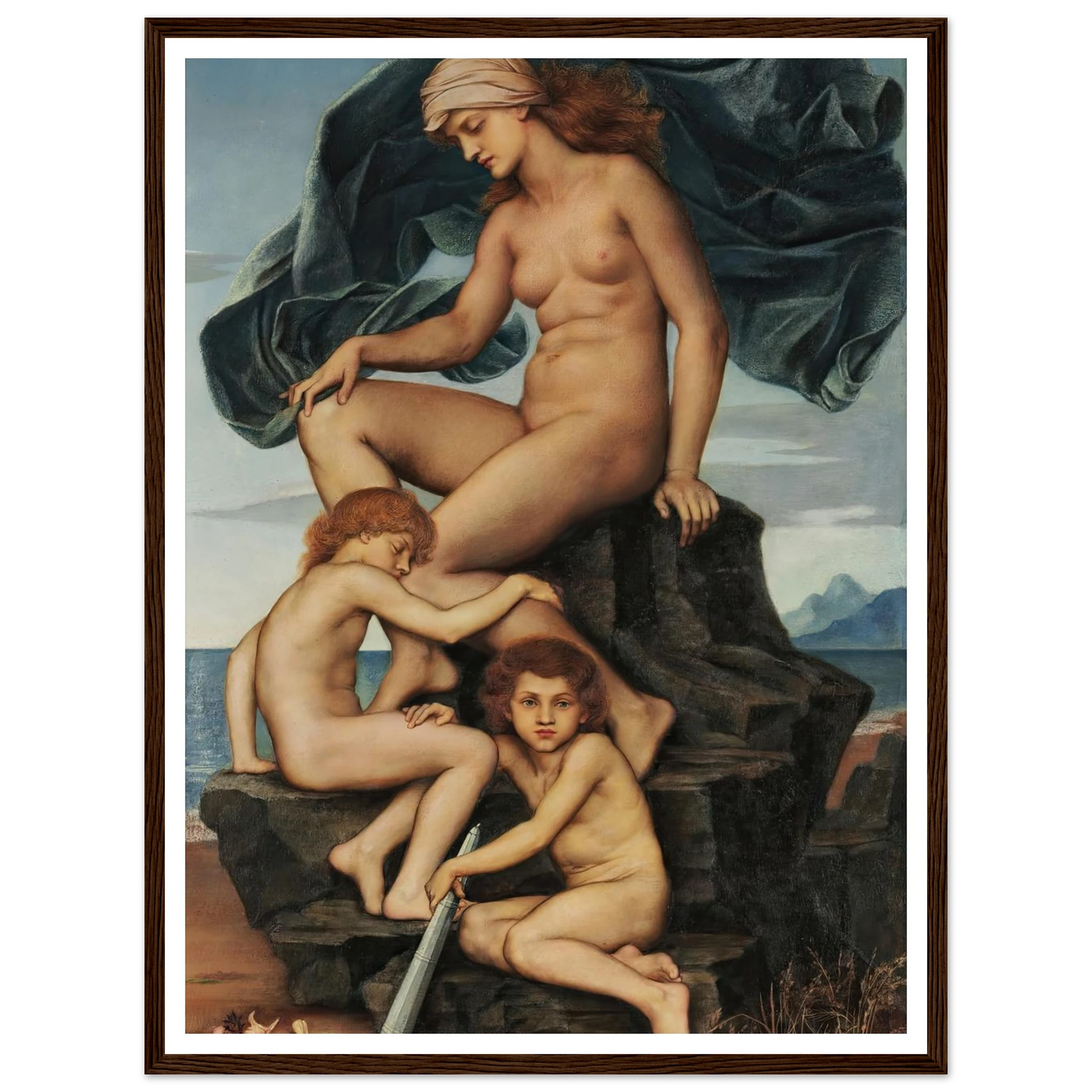 Sleep and Death, the Children of the Night (1883) Art Print | Evelyn de Morgan - Framed Poster - 30x40 cm / 12x16″ - Black frame
