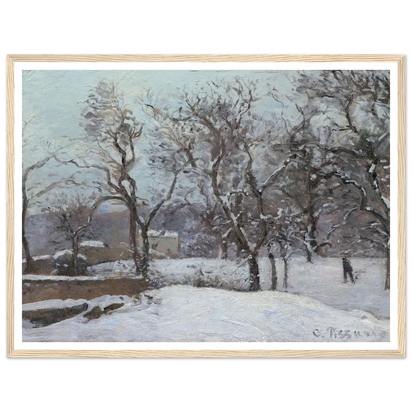 Snow at Louveciennes (c. 1870) Art Print | Camille Pissarro - Framed Poster - 30x40 cm / 12x16″ - Black frame