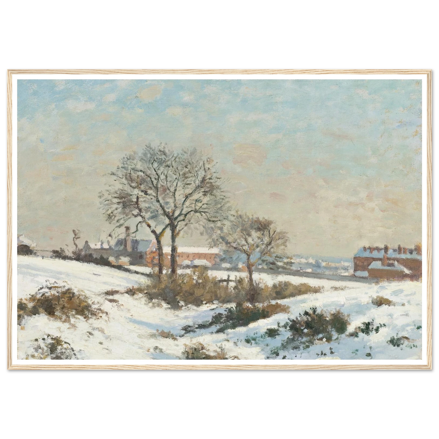 Snowy Landscape at South Norwood (1871) Art Print | Camille Pissarro - Framed Poster - 30x40 cm / 12x16″ - Black frame