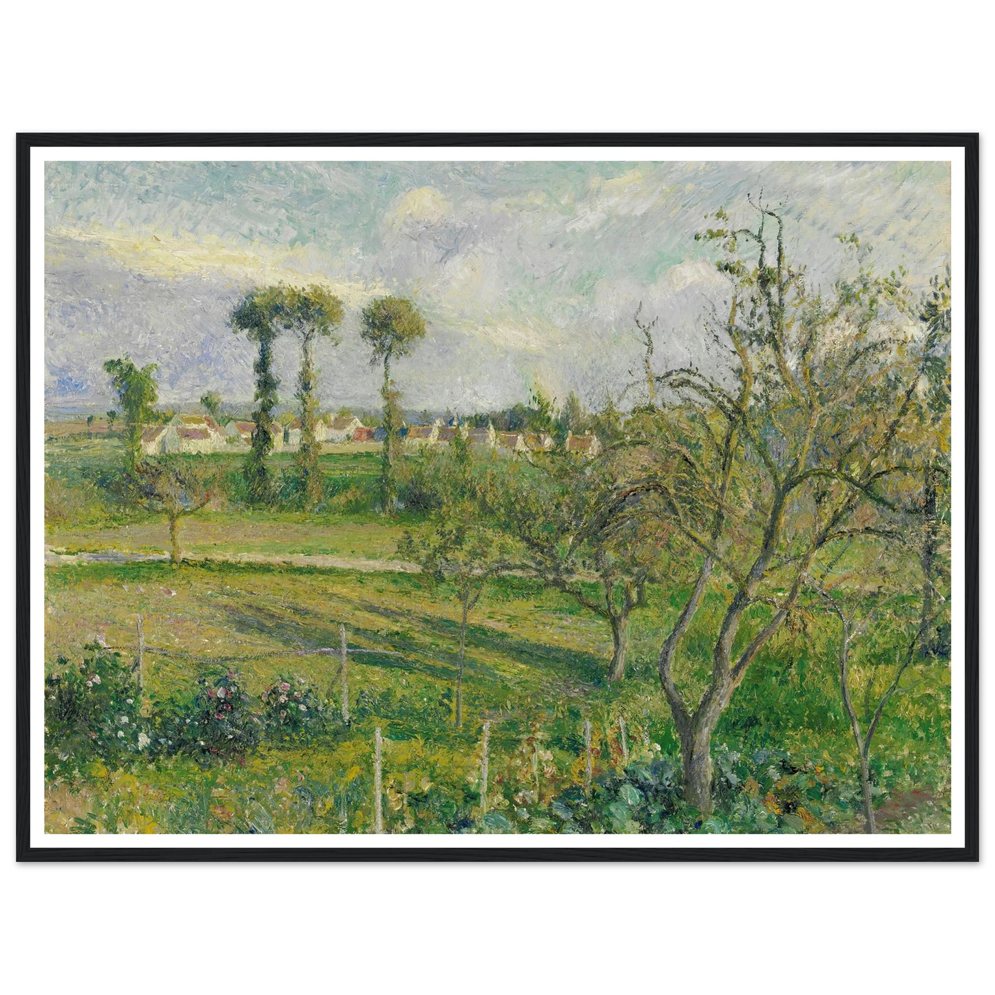 Soleil Couchant Au Valhermeil, Auvers-Sur-Oise (1880) Art Print | Camille Pissarro - Framed Poster - 30x40 cm / 12x16″ - Black frame
