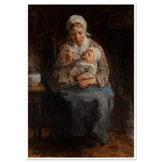 Sollicitude maternelle (Maternal solicitude) Art Print | Jozef Israels - Framed Poster - 30x40 cm / 12x16″ - Black frame