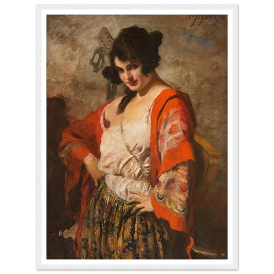 Spanish beauty with guitar Art Print | Leopold Schmutzler - Framed Poster - 30x40 cm / 12x16″ - Black frame