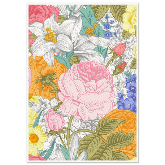 Spring Garden Overload Art Print | William Morris Inspired - Framed Poster - 30x30 cm / 12x12″ - Black frame