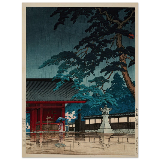 Spring rain at the Gokokuji Temple (1932) Art Print | Kawase Hasui - Framed Poster - 30x40 cm / 12x16″ - Black frame