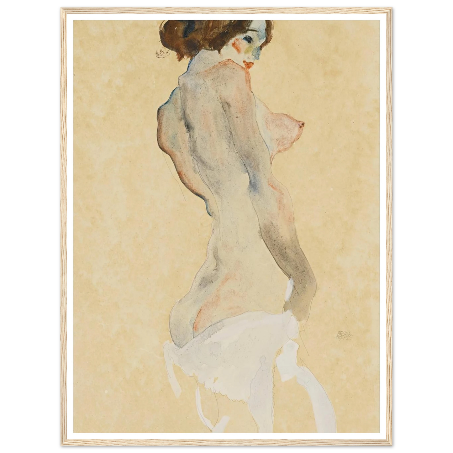 Stehender Akt mit weissen Tuch (Standing nude with white drapery) (1912) Art Print | Egon Schiele - Framed Poster - 30x40 cm / 12x16″ - Black frame