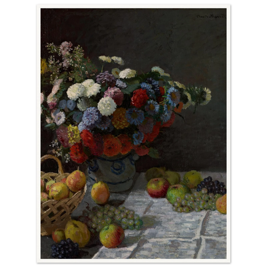 Still Life with Flowers and Fruit (1869) Art Print | Claude Monet - Framed Poster - 30x40 cm / 12x16″ - Black frame