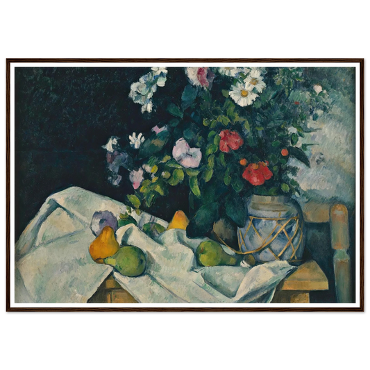 Still Life with Flowers and Fruit (between 1888 and 1890) Art Print | Paul Cezanne - Framed Poster - 30x40 cm / 12x16″ - Black frame