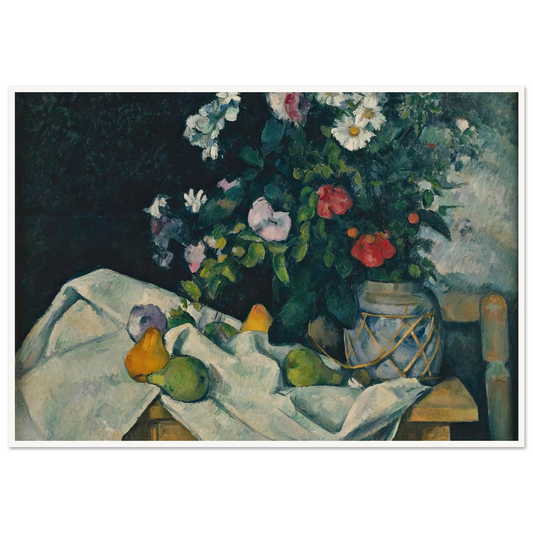 Still Life with Flowers and Fruit (between 1888 and 1890) Art Print | Paul Cezanne - Framed Poster - 30x40 cm / 12x16″ - Black frame
