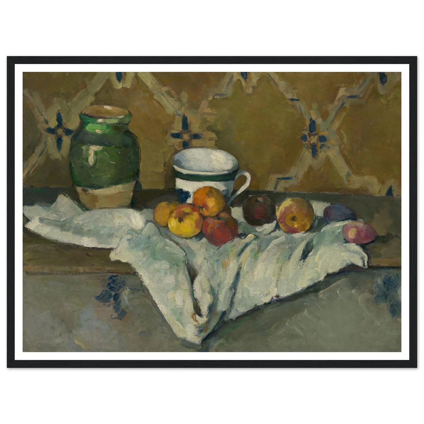 Still Life with Jar, Cup, and Apples (ca. 1877) Art Print | Paul Cezanne - Framed Poster - 30x40 cm / 12x16″ - Black frame
