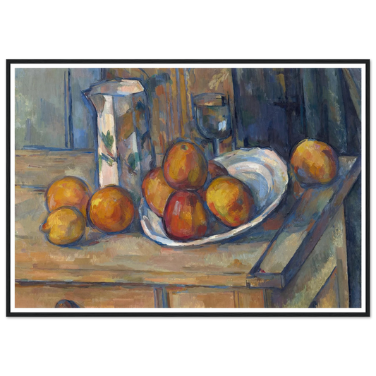 Still Life with Milk Jug and Fruit (c. 1900) Art Print | Paul Cezanne - Framed Poster - 30x40 cm / 12x16″ - Black frame