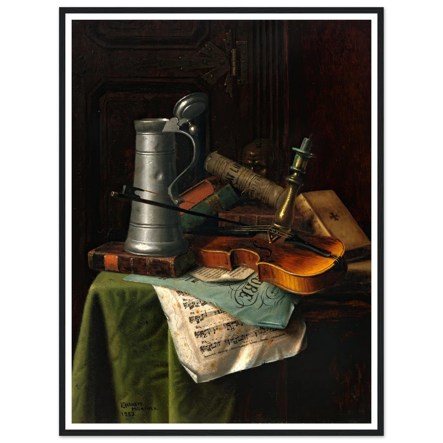 Still Life with Violin (1883) Art Print | William Michael Harnett - Framed Poster - 30x40 cm / 12x16″ - Black frame