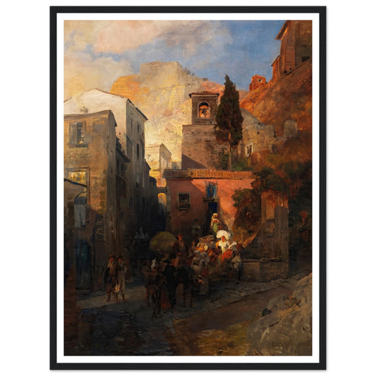 Straßenszene in einem italienischen Bergdorf (1879) Art Print | Oswald Achenbach - Framed Poster - 30x40 cm / 12x16″ - Black frame