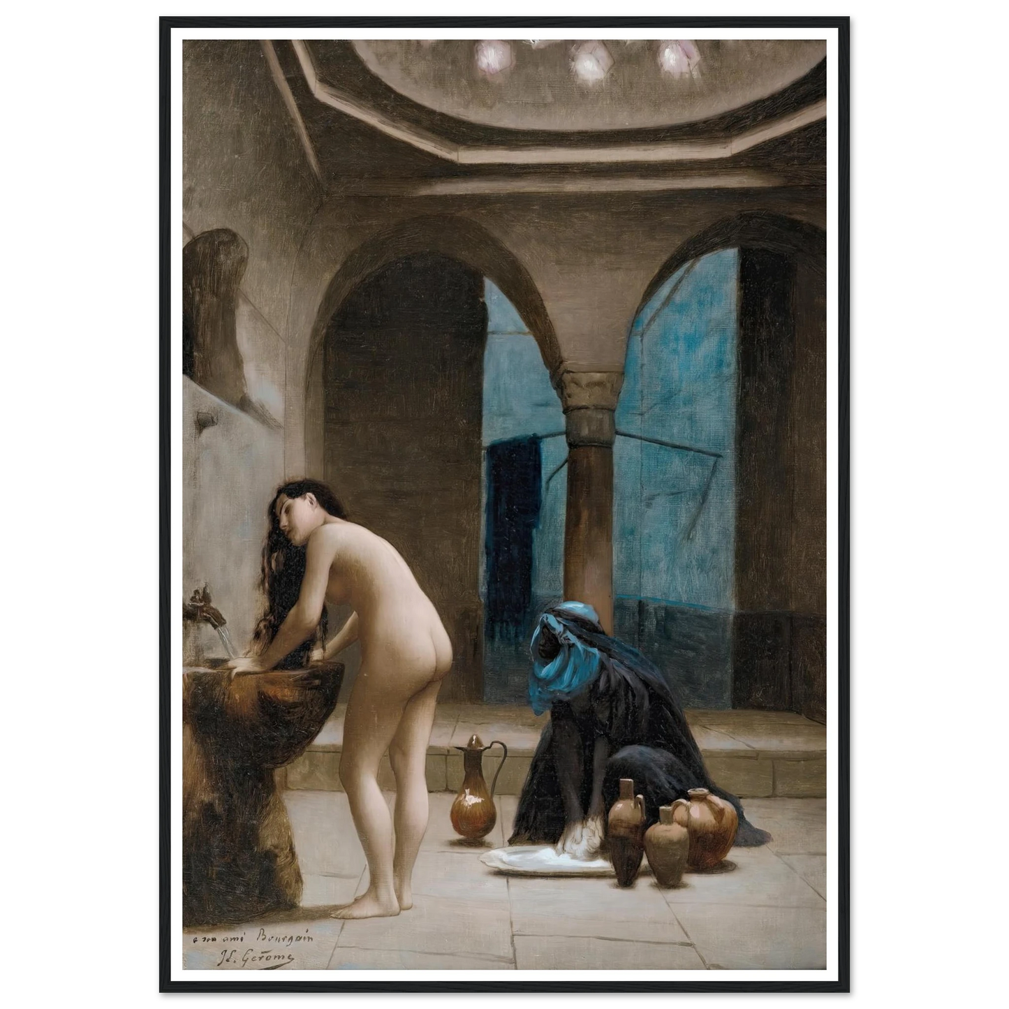 Study For A Maure Bath, Turkish Woman In The Bath Art Print | Jean Leon Gerome - Framed Poster - 30x40 cm / 12x16″ - Black frame