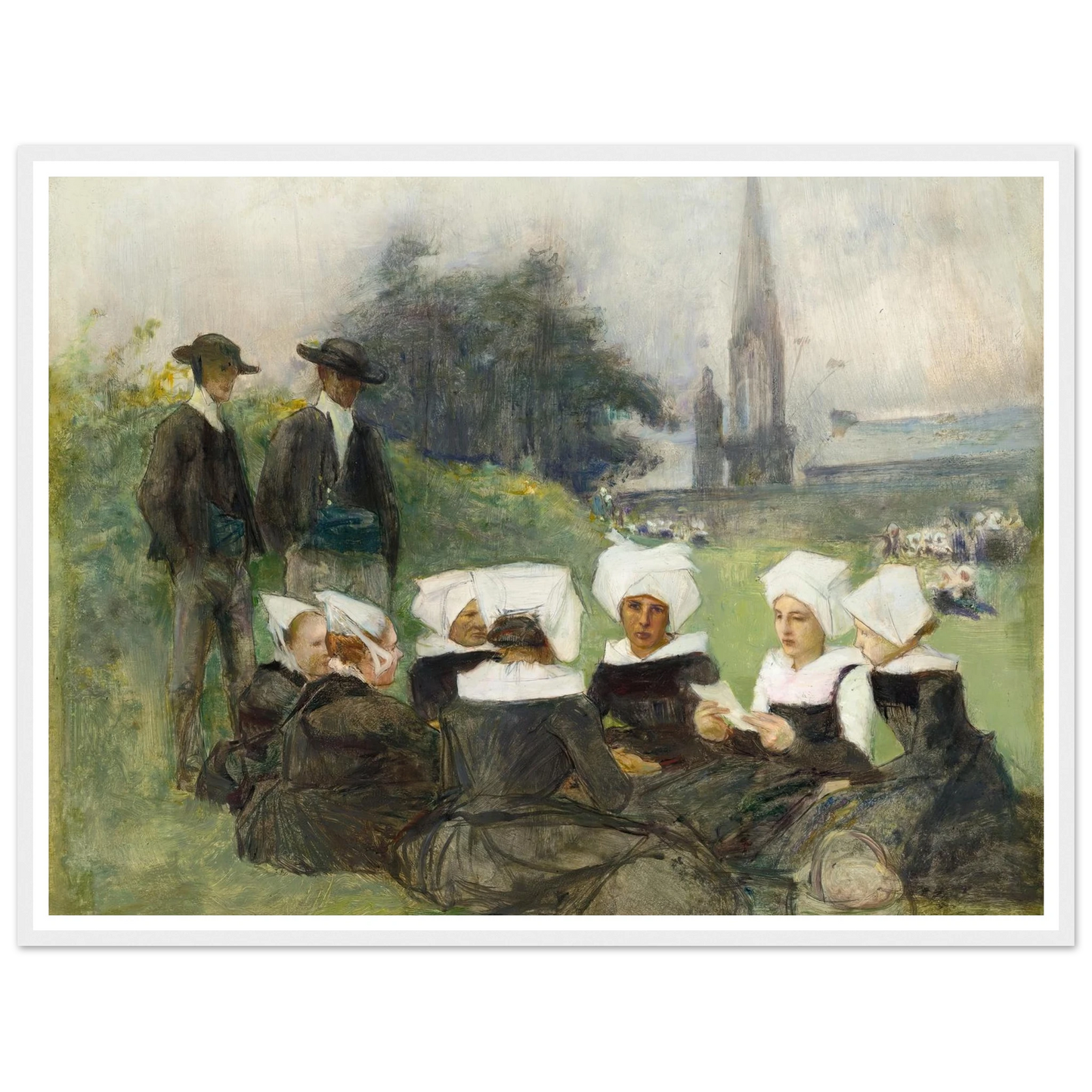 Study for Breton Women at a Pardon (c. 1887) Art Print | Pascal Adolphe Jean Dagnan Bouveret - Framed Poster - 30x40 cm / 12x16″ - Black frame