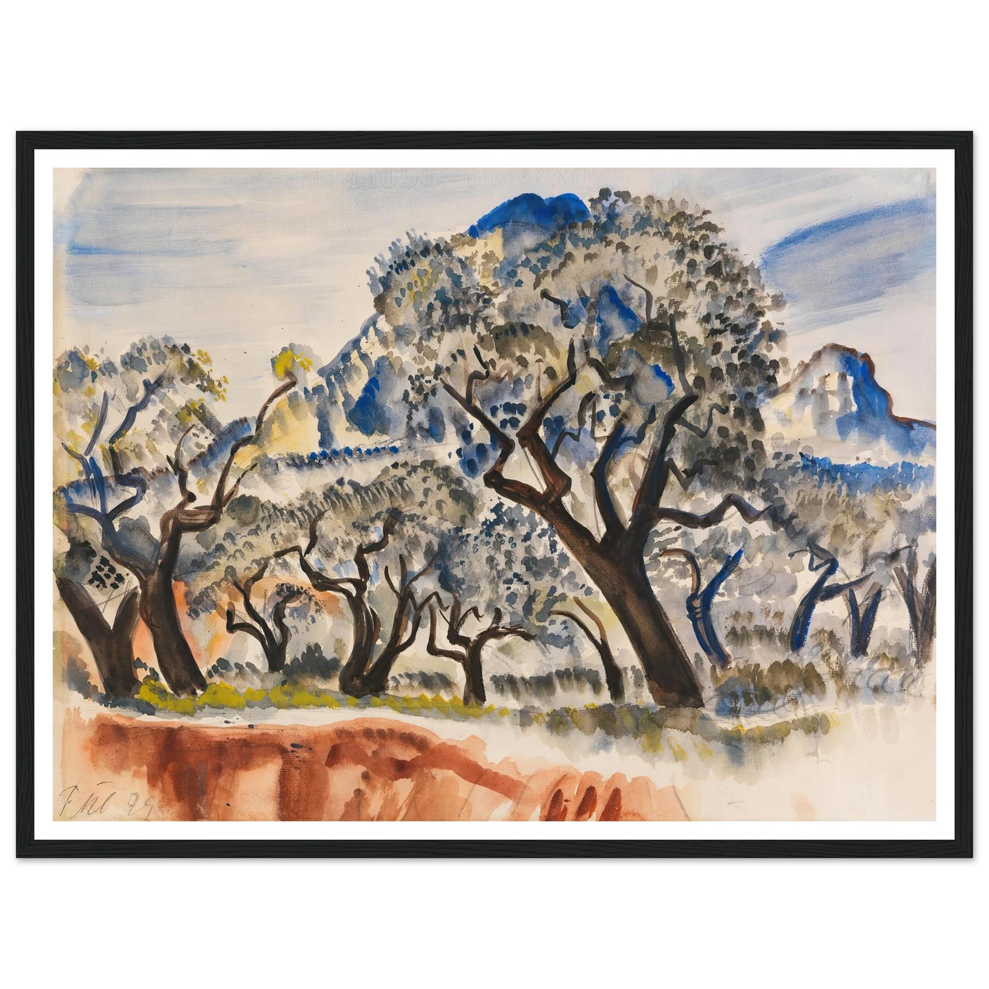 Südfranzösische Landschaft mit Bäumen (1929) Art Print | Paul Kleinschmidt - Framed Poster - 30x40 cm / 12x16″ - Black frame