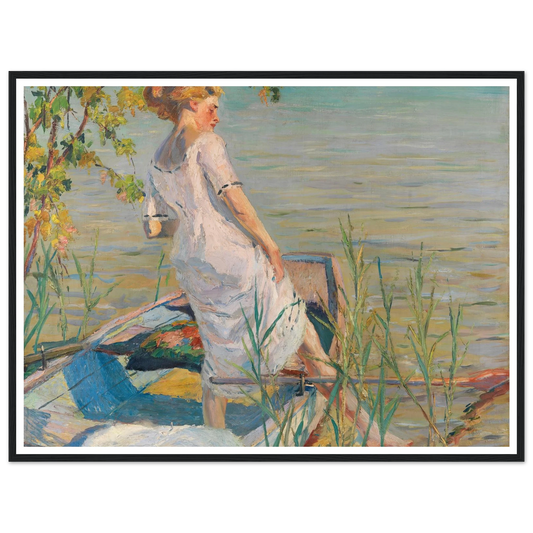 Summer morning on Lake Starnberg (1920-25) Art Print | Edward Cucuel - Framed Poster - 30x40 cm / 12x16″ - Black frame