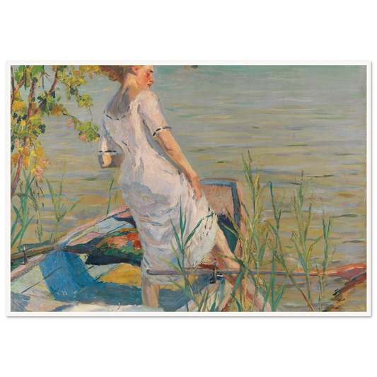 Summer morning on Lake Starnberg (1920-25) Art Print | Edward Cucuel - Framed Poster - 30x40 cm / 12x16″ - Black frame