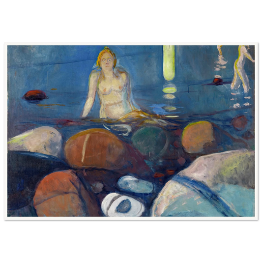 Summer Night. Mermaid (1893) Art Print | Edvard Munch - Framed Poster - 30x40 cm / 12x16″ - Black frame