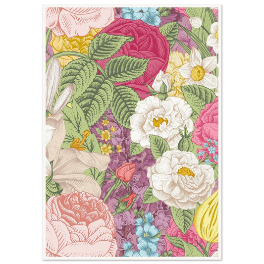 Summer White Garden Art Print | William Morris Inspired - Framed Poster - 30x30 cm / 12x12″ - Black frame
