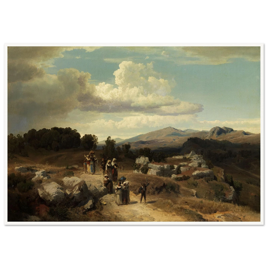 Sunday walk in the Roman countryside (1882) Art Print | Oswald Achenbach - Framed Poster - 30x40 cm / 12x16″ - Black frame