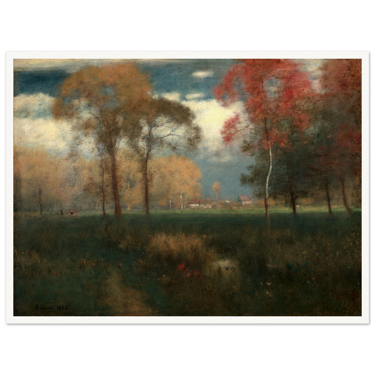 Sunny Autumn Day (1892) Art Print | George Inness - Framed Poster - 30x40 cm / 12x16″ - Black frame