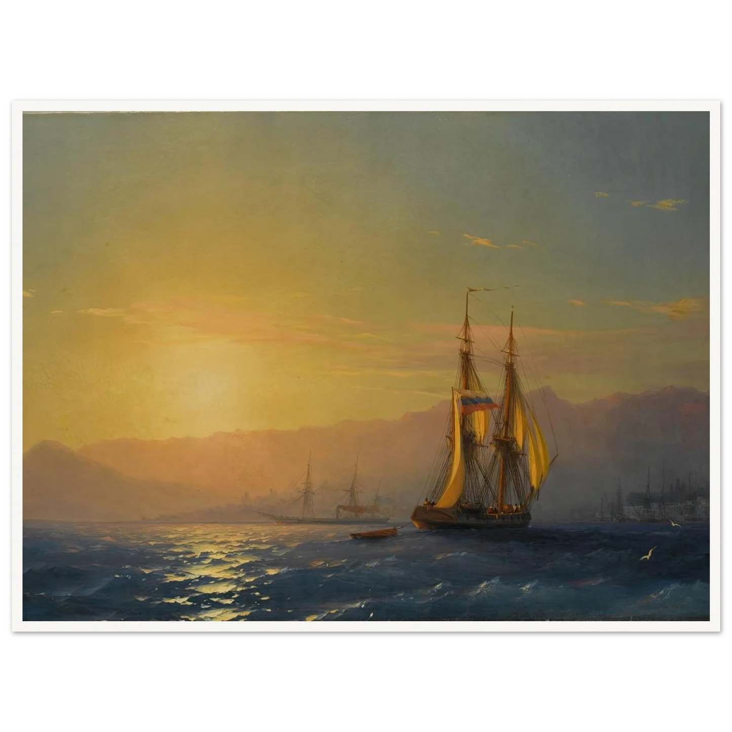 Sunset at sea (1877) Art Print | Ivan Konstantinovich Aivazovsky - Framed Poster - 30x40 cm / 12x16″ - Black frame