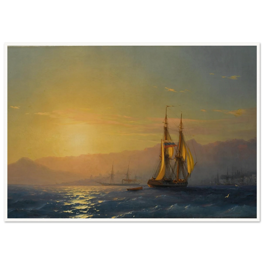 Sunset at sea (1877) Art Print | Ivan Konstantinovich Aivazovsky - Framed Poster - 30x40 cm / 12x16″ - Black frame