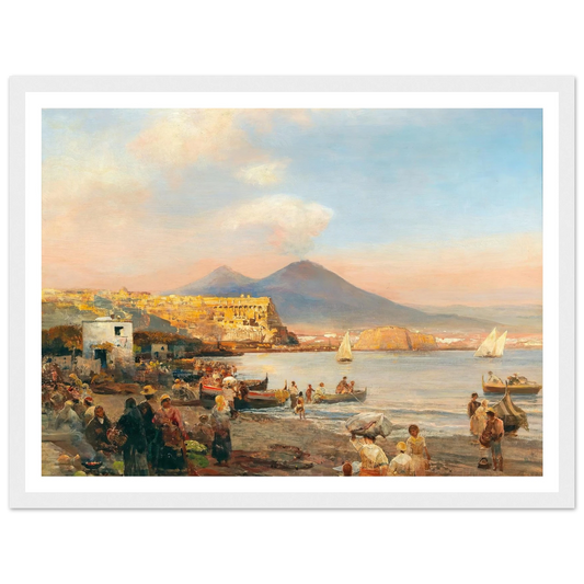 Sunset In The Bay Of Naples Art Print | Oswald Achenbach - Framed Poster - 30x40 cm / 12x16″ - Black frame