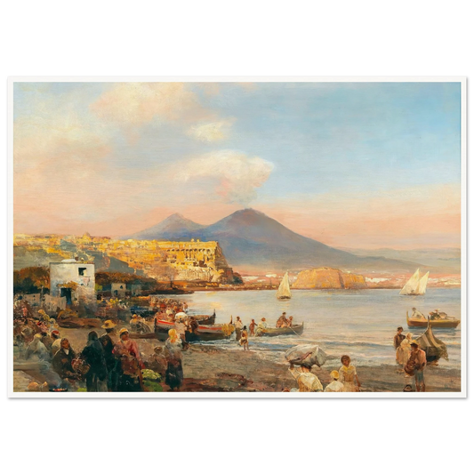 Sunset In The Bay Of Naples Art Print | Oswald Achenbach - Framed Poster - 30x40 cm / 12x16″ - Black frame