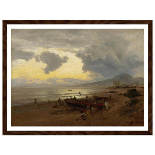Sunset On The Shore Art Print | Oswald Achenbach - Framed Poster - 30x40 cm / 12x16″ - Black frame