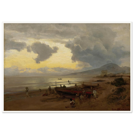 Sunset On The Shore Art Print | Oswald Achenbach - Framed Poster - 30x40 cm / 12x16″ - Black frame