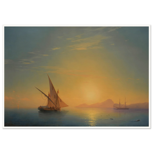 Sunset Over Ischia (1857) Art Print | Ivan Konstantinovich Aivazovsky - Framed Poster - 30x40 cm / 12x16″ - Black frame